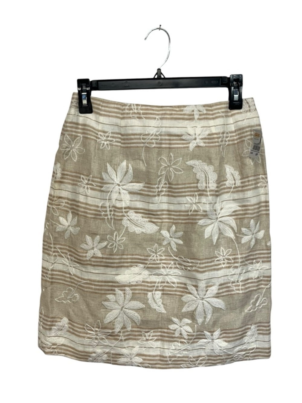 NWT Talbots | Irish Linen Embroidered Beige White Petite‎ Midi Pencil Skirt 6P